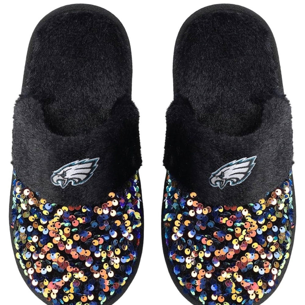 NFL Philadelphia Eagles Sequin Slippers - Black and Multicolor - Picture 4 of 6